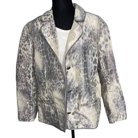 Chico's Animal Intuition Beckey Gray Cream Lightweight Blazer Jacket Sz 3 XL - Picture 7 of 10